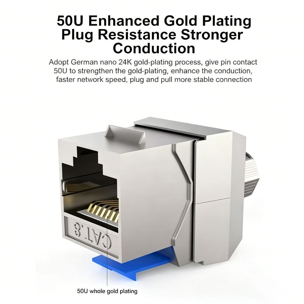 Tool-Less Self-Locking STP Zinc Alloy RJ45 Keystone Jack,40Gbps CAT6A CAT7 CAT8 Shielded Module for Wall Plate Patch Panel LAN