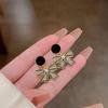 925 Silver Needle Korean Fashion Black Bow Earrings For Women Jewelry 2026 Trending New Sweet Women's Bowknot Drop Earrings Z40