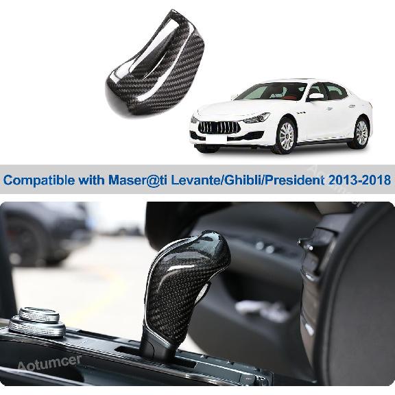 Real Carbon Fiber Car Gear Shift Knob Cover Compatible with Maser@ti Ghibli/Quattroporte/Levante 2013-2018 Center Console Gear Knob Trim Cover