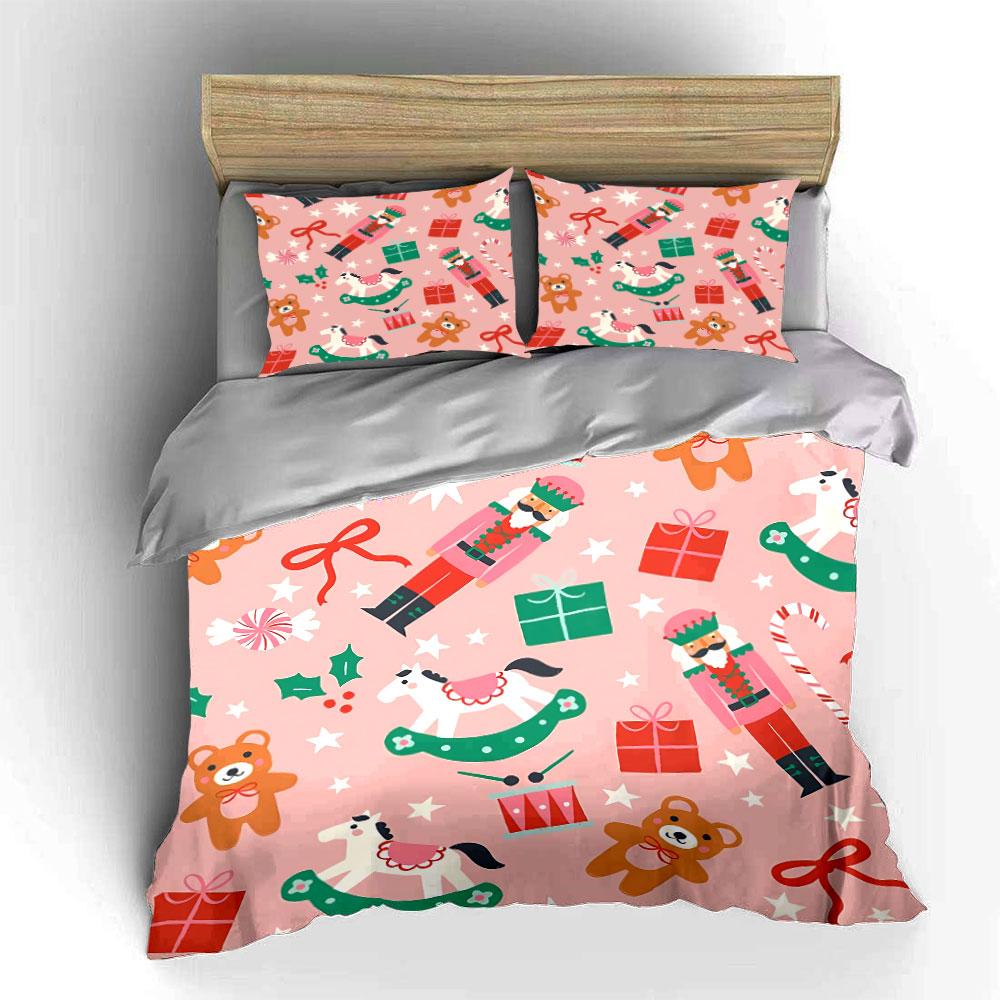 Christmas Nutcracker Pattern Bedding Duvet Cover Set Duvet Cover Pillowcases  (1*Duvet Cover 2*Pillowcases, without duvet insert)