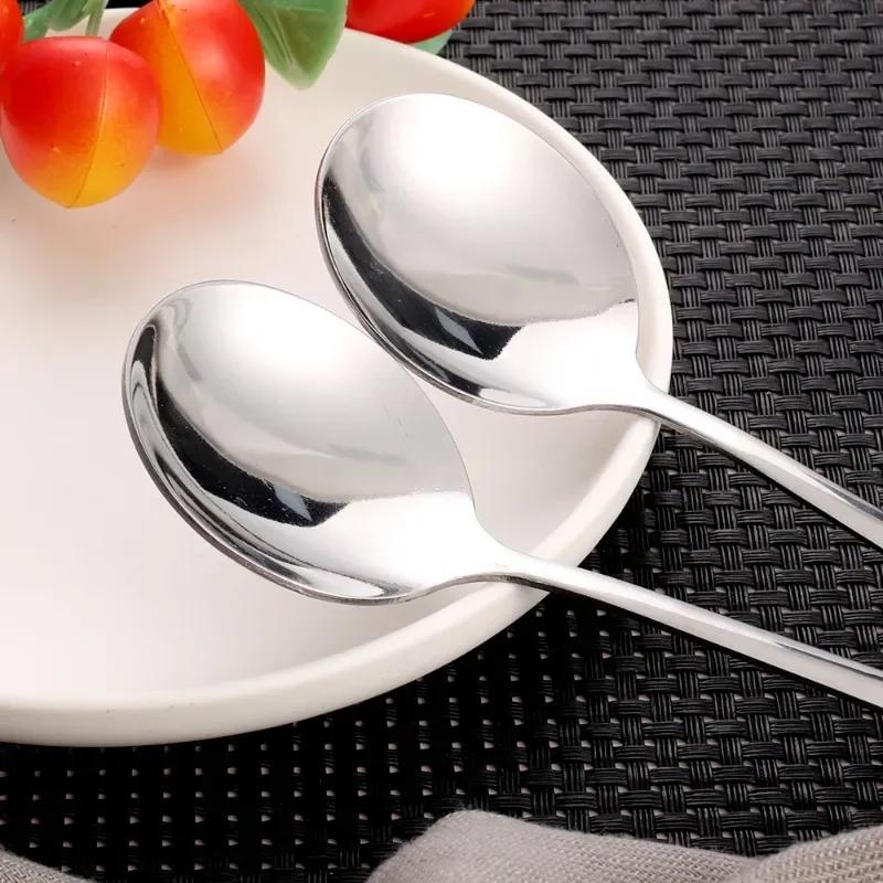 1/3Pcs Stainless Steel Spoon Thicken Long Handle Soup Spoons Round Scoops Ice Cream Dessert Coffee Drinking Kitchen Tableware