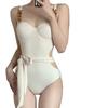 Internet celebrities Japanese and Korean suspenders small breasts gather slim and thin sexy babes seaside vacation one-piece swimsuit solid color