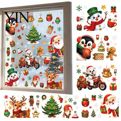 Winter Seasonal Room Decor 6Pcs Christmas Window Cling, Santa Snowman Penguin Reindeer Static Glass Cute Cartoon Adhesives Decals for Storefront,