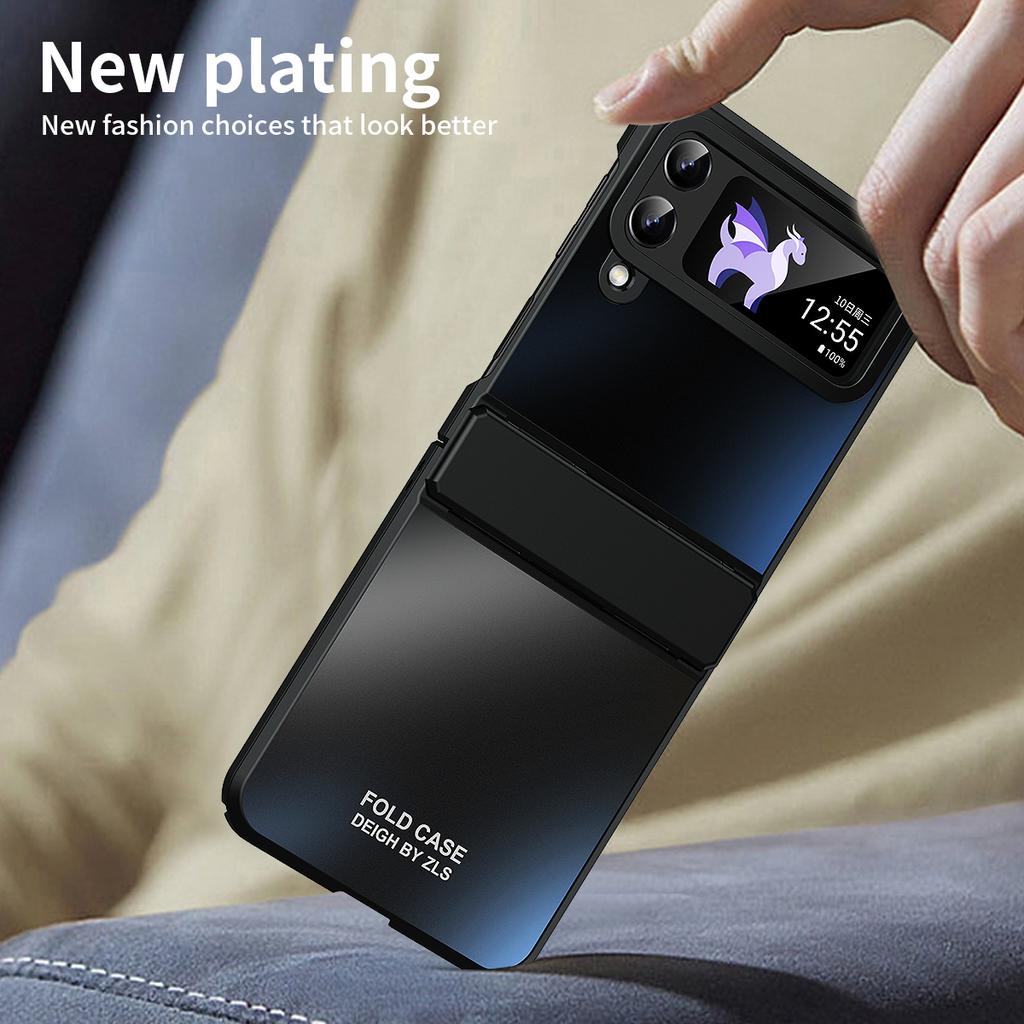 For Samsung Galaxy Z Flip 4  Case With Hinge Protection Frosted Plating Hard Plastic Shockproof Armor Cover
