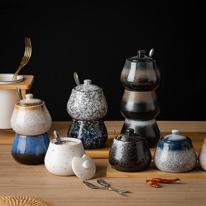 Ceramic Seasoning Jar Set Spice Jar Seasoning Bottle Salt Shaker Spice Container Seasonings Box Kitchen Organizer Storage Jar
