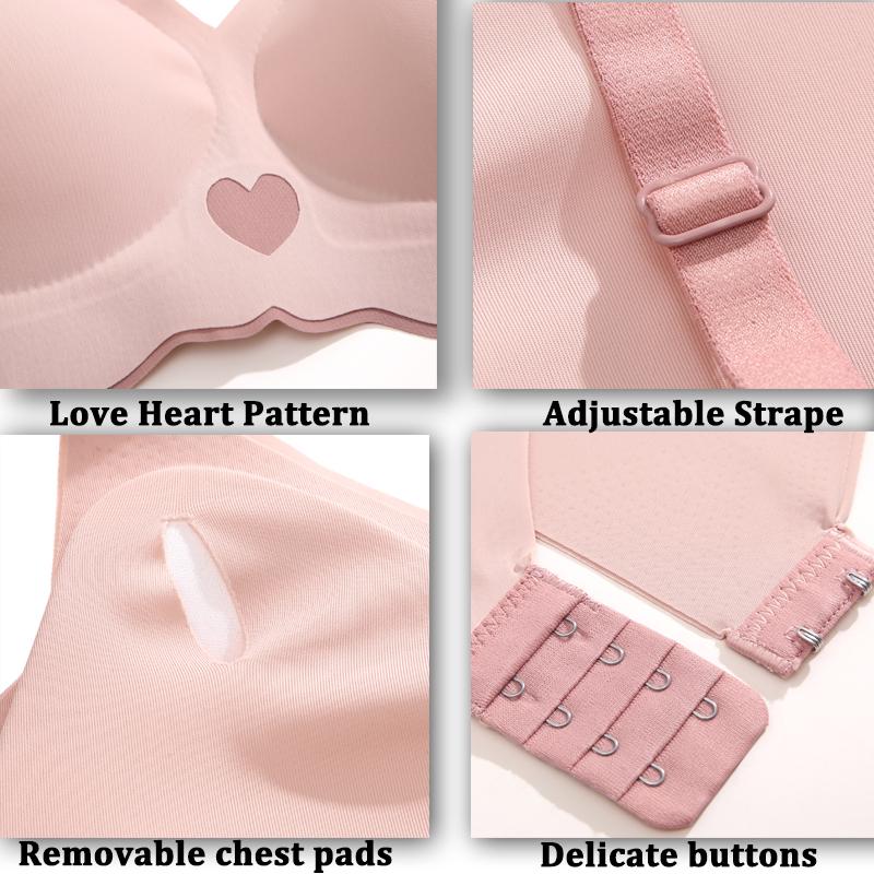 Sexy Push-Up-BHs für Damen Liebesherz-Muster BH Tiefer V-Ausschnitt Niedliche Unterwäsche Weiblich Nahtlos Kabellos Weiche Dessous