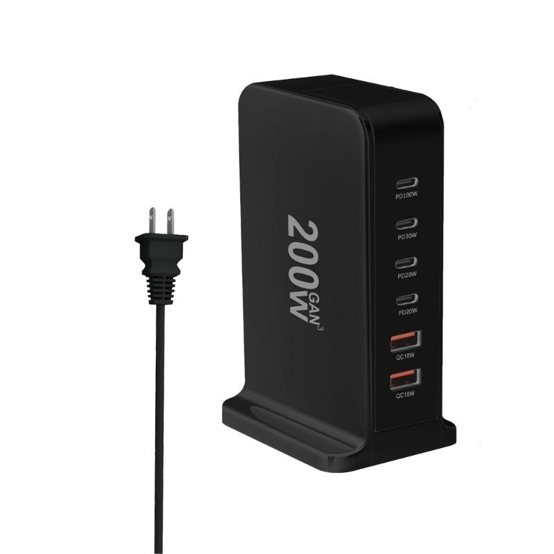 USB C Ladegerät 200W Schnellladegerät Block 6 Port Ladestation Ziegelstein Laptop-Ladegerät 2 USB + 4 Typ C für Reisen Zuhause