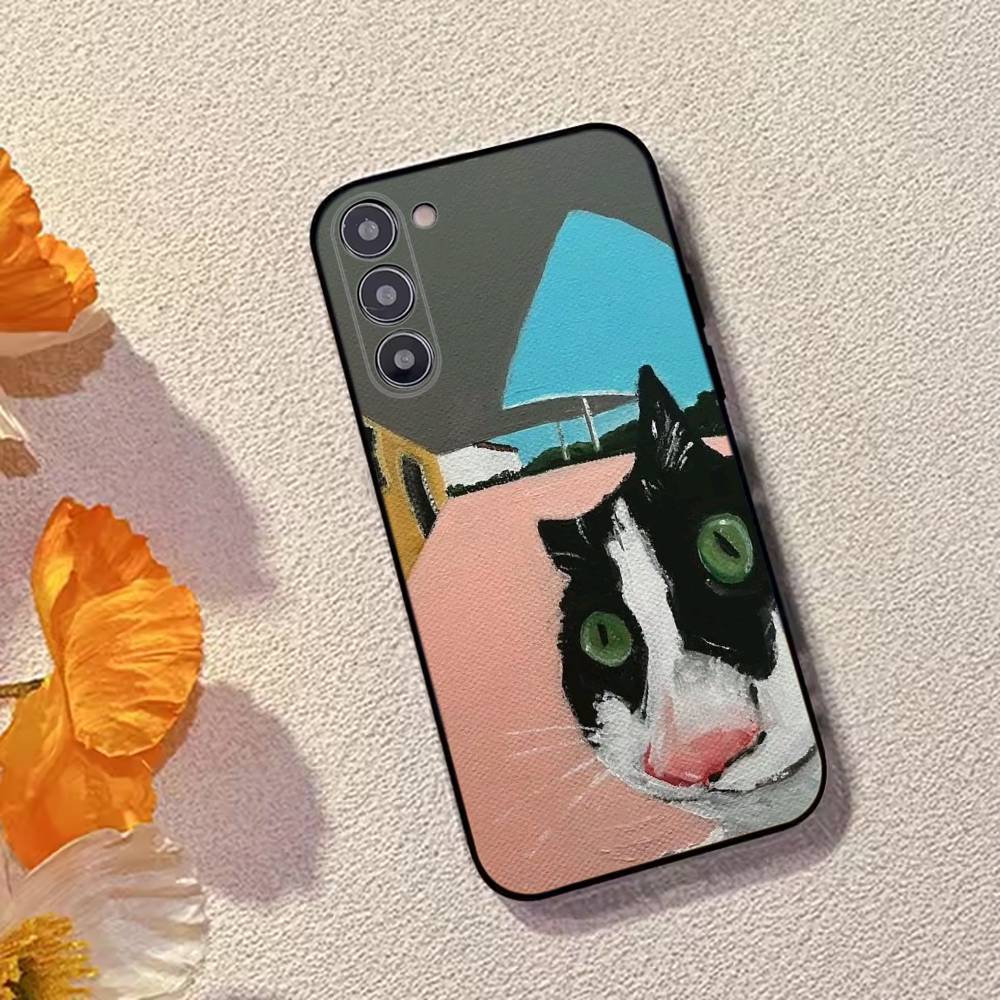 Mèmes de Chat F-Drôle Mignon Coque de Téléphone Pour Samsung Galaxy A73,A72,A71,A70,A53,A52,A51,Housse Noire en Silicone Souple