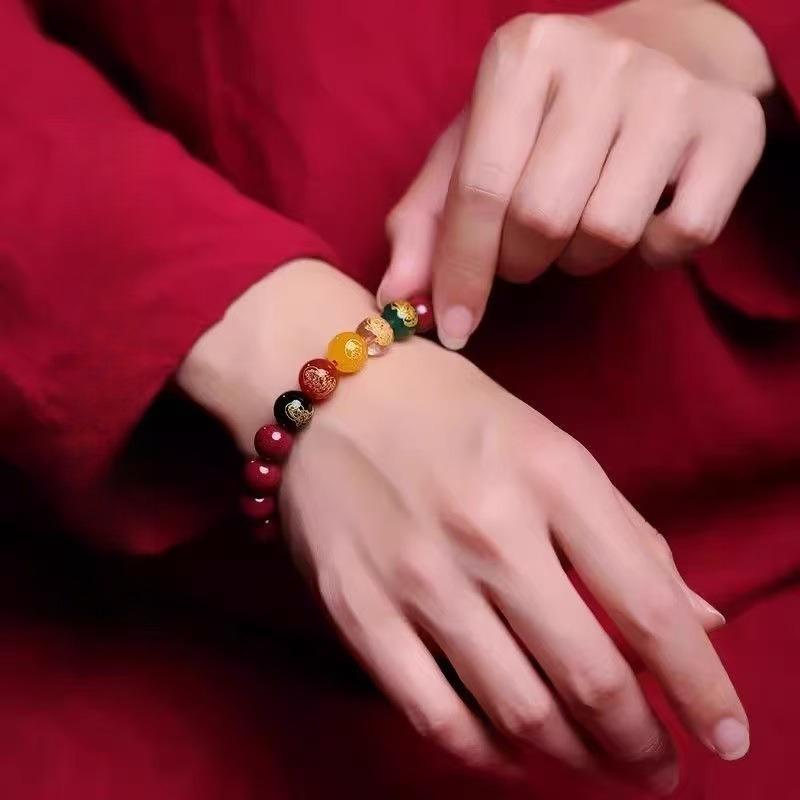 New fidelity cinnabar five-way God of Wealth bracelet natal year transfer purple gold sand bracelet men's and women's gifts Buddha bead jewelry