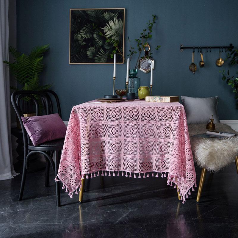 

Solid Knitted Hollow Tea Table Tablecloth Retro American Versatile Home Decor for Festivals Full Cover Shooting Decorative Towel 100x140cm
