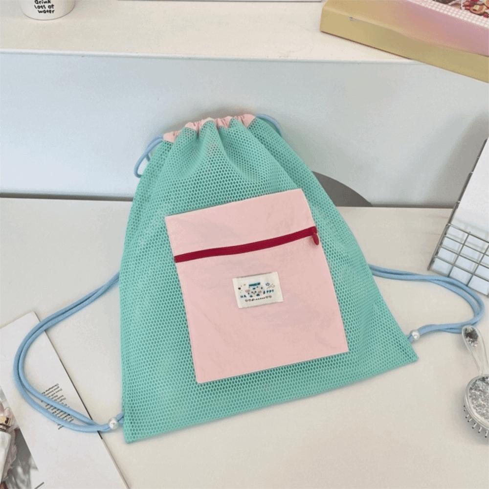 

Durable Foldable Mesh Drawstring Backpack Large Capacity Adjustable Straps Mesh Swimming Bag Cosmetic Bags Travel зелений