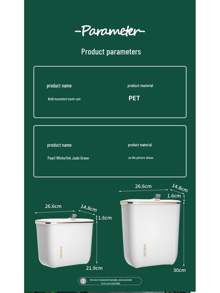 Duży kosz na śmieci wiszący na ścianie z pokrywką do łazienki, kuchni, sypialni i salonu