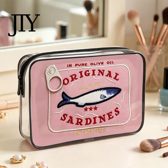 Retro-Fischdosen-Design Kosmetiktasche Sardinen Kosmetiktasche, durchsichtige wasserdichte Tasche, Reißverschluss Transparente Reise-Aufbewahrungstasche Verschluss Toilettenartikel für Damen