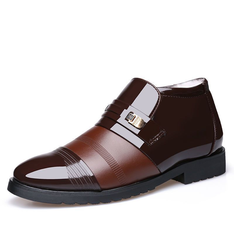 Leather Men's Fleece Warm Thickened Versatile Business Casual High Top Leather Shoes Non-slip Winter Snow