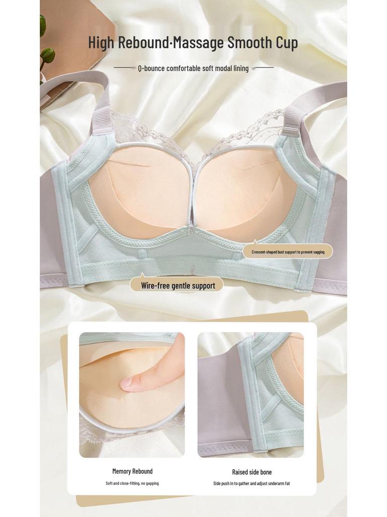 Trådlös W-formad Halvmåne Anti-hängning BH: Lyft & Stöd med Spets Justerbar Design