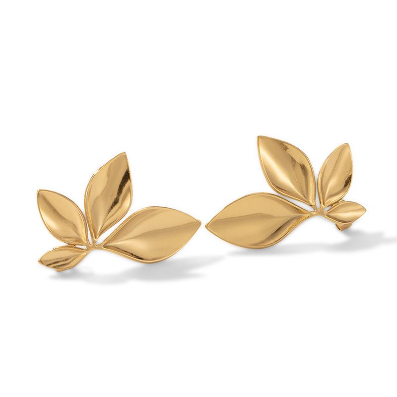 Fashion Stainless Steel Leaves Flower Stud Earrings Bright Anti Allergy Waterproof Charm Texture Jewelry