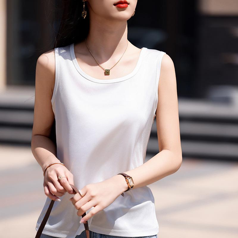 

U-neck Suspender Vest for Women s Inner Suit Summer New Design Black Acetic Acid Satin Sleeveless Bottoming Shirt Top M