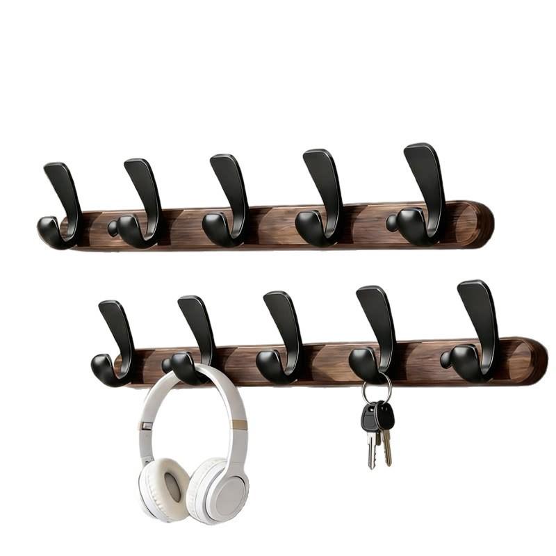 Wall Mounted Coat Hook Rack Entryway Hallway Closet No Drill Installation Heavy Duty Wooden Hanging Organizer