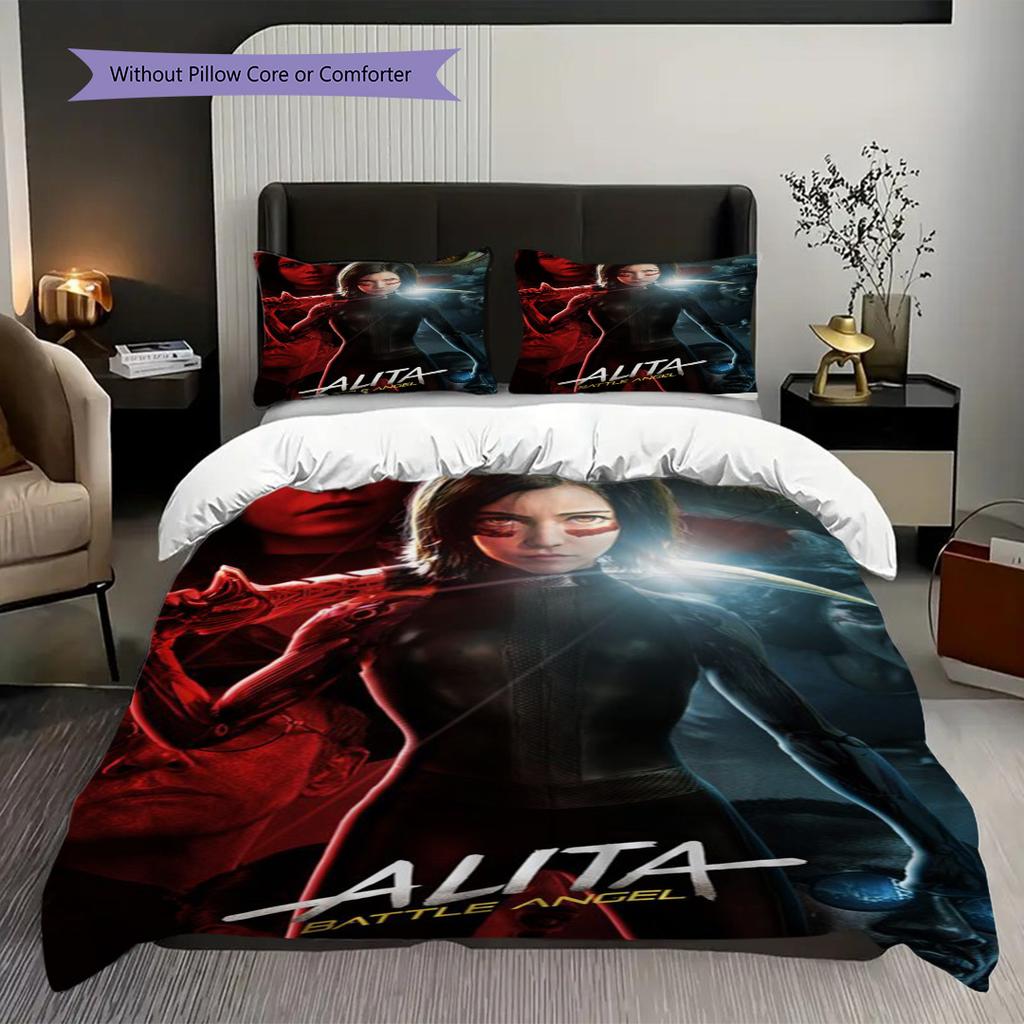 Alita Battle Angel Futuristic Warrior Three-piece set (1 * duvet cover + 2 * pillowcase, without core) 2D Flat Soft and comfortable