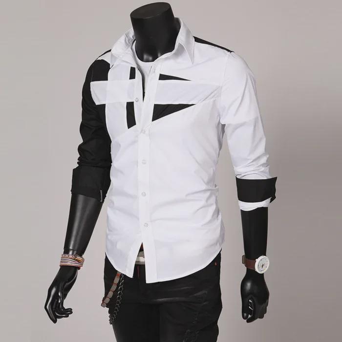 2023 Men's Slim Fit Stitching Long-Sleeve Fashion Shirt - Large Size Casual Wear