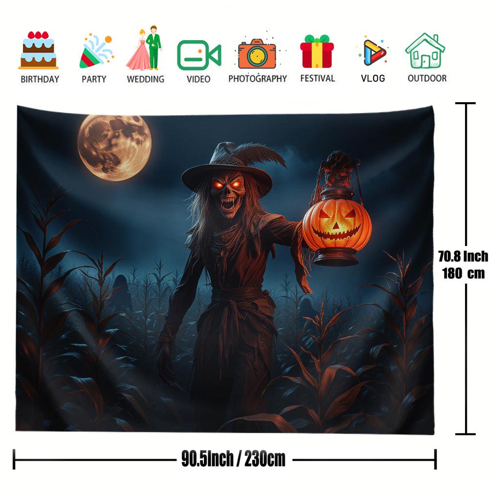 1 Halloween Decoration Banner - Ghost Scarecrow Witch and Glowing Pumpkin Lantern Indoor/outdoor Party