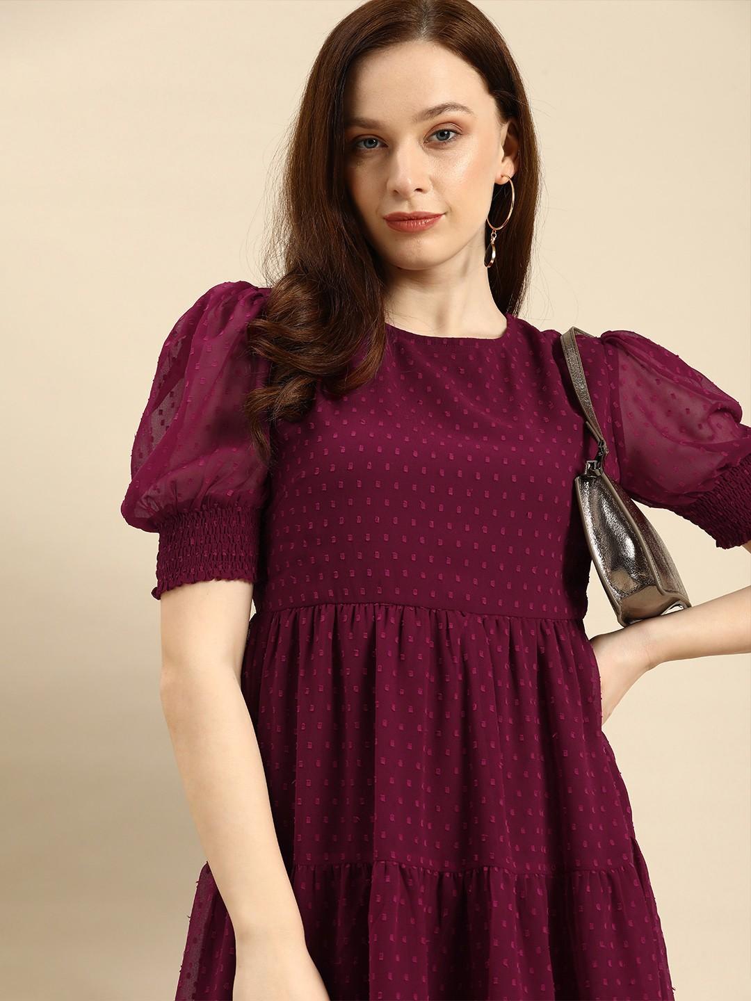 

Self-Design Puff Sleeves A-Line Dress in Mustard Yellow Color & Pearly Purple Color XXL фіолетовий