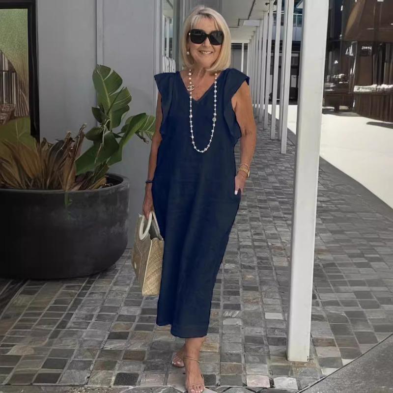 Women's Summer Back Strap Flying Sleeve Cotton Linen Casual Dresses