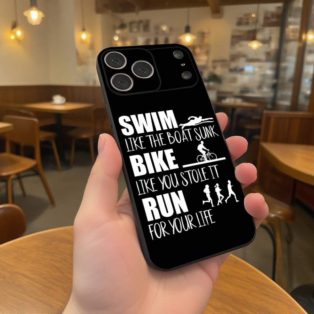 

Triathlon Swim Bike Run Tri Life Black Soft Cover Phone Case For iPhone 17,16,15,14,13,12,11,Pro,Max,Plus iPhone15pro
