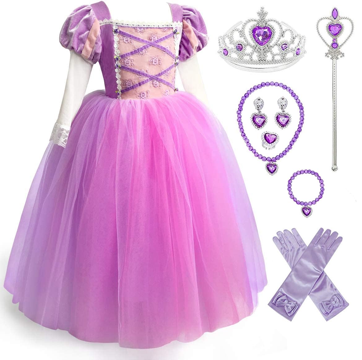 

Костюм для косплея принцессы, роскошный комплект, светло-фиолетовые перчатки с сердечками, оригинальный 110 см TT5111A [ДОСТОВЕРНО] детский, 9 предметов - (принцесса