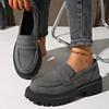 Fashion Basic Gray Faux Suede Loafers Shoes Women Slip On Round Toe Loafers Shoes Woman Spring Autumn Plus Size Platform Shoes Ladies