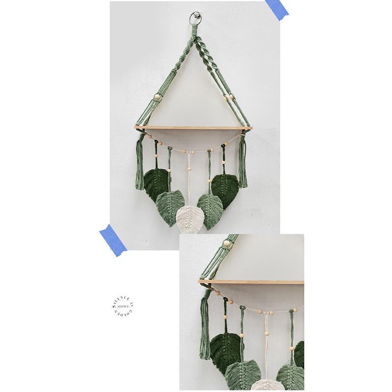 Bohemian Macrame Wall Shelf, Hand‑woven Cotton Rope Leaf Wall Hanging Decor