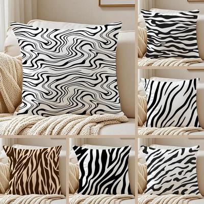 Classic Fashion Luxury Zebra Pattern Cushion Cover Pillowcase Antidustmite Invisible Zipper Short Plush Sofa Cushion