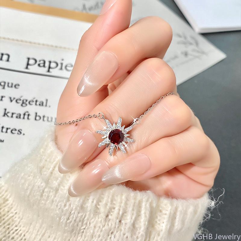 Elegant S925 Sterling Silver Sunflower Necklace, Inlaid Amethyst/Topaz Crystal, Fashion Starburst Choker Jewelry for Women