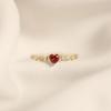 14k Gold-Plated S925 Sterling Silver Pinky Ring with Heart-Shaped Red Ruby, Japanese Style, Elegant and Fresh.