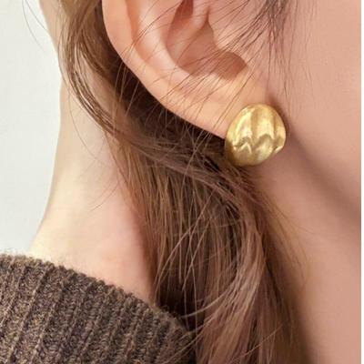 Brushed Metal Frosted Round Ball Stud Earrings - 2025 Trendy Cold Style Design