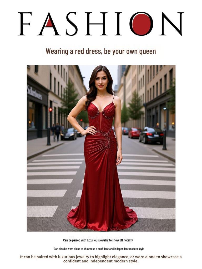 Red Luxurious Evening Gown for Socialite Banquets