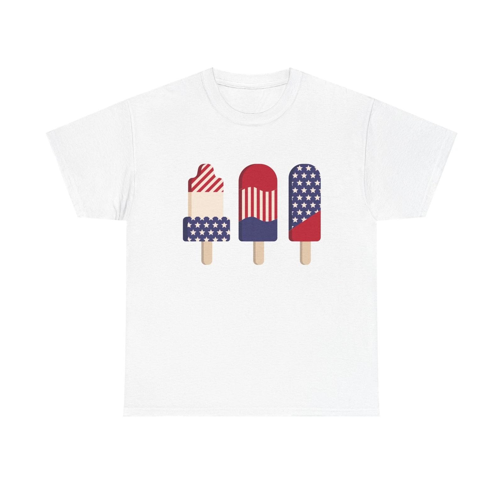 Men s and Women s T-shirts American Flag Ice Cream Graphic L