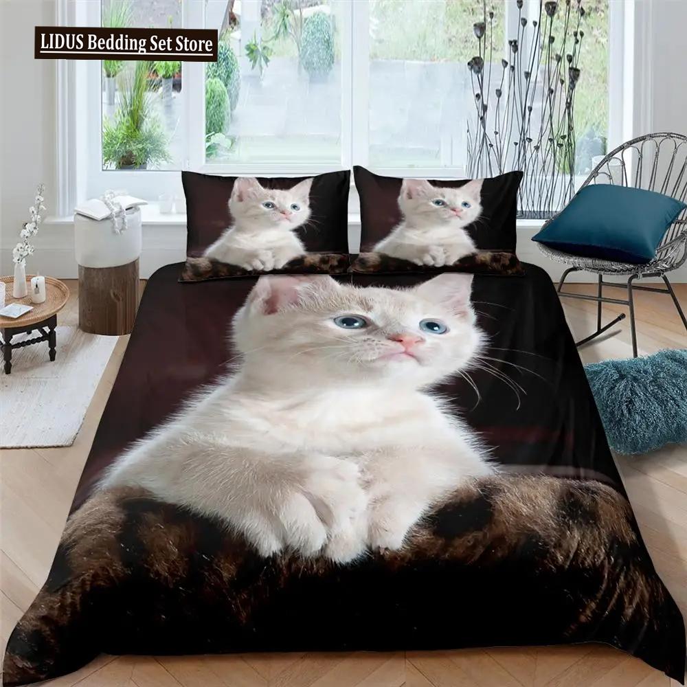 Cat Duvet Cover Set Pet Cats Pattern Twin Bedding Set Cute Kitten For Boys Polyester Mysterious Black Cat King Size Quilt Cover