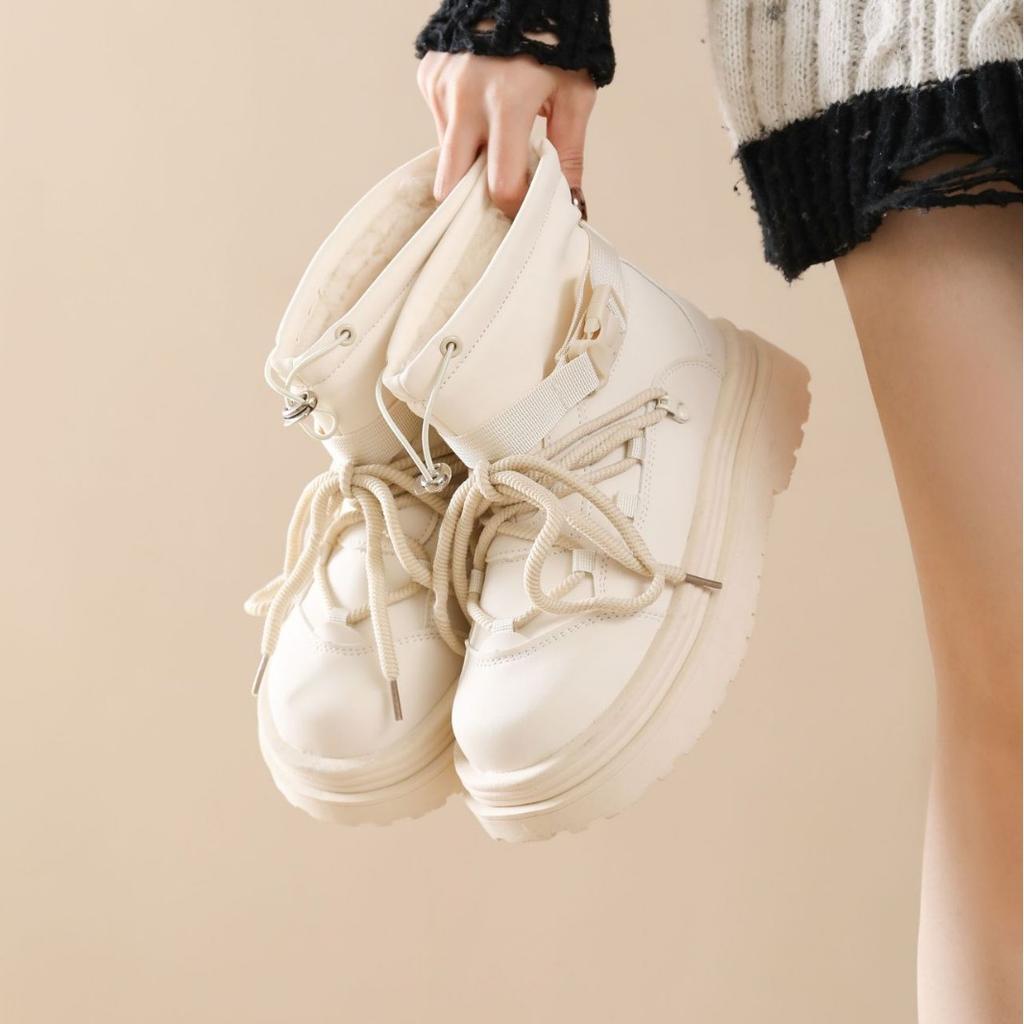 Women's Large Size Lace-up Soft Sole Winter Warm Fur Snow Boots Padded Lined Ankle Boots Anti-slip Hiking Casual Sports Martin Boots