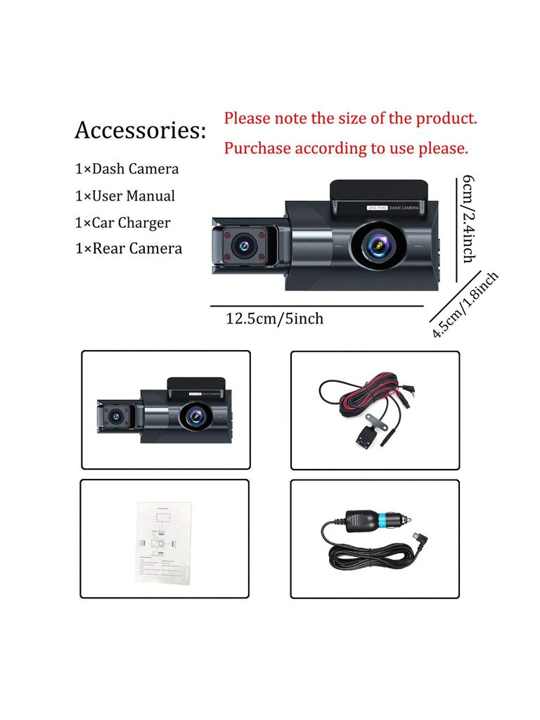 3 Lens Dashcam with Wifi 1080P Loop Recording Front 1080P Car Camera Mode Dash Camera for Cars Video Playback FHD