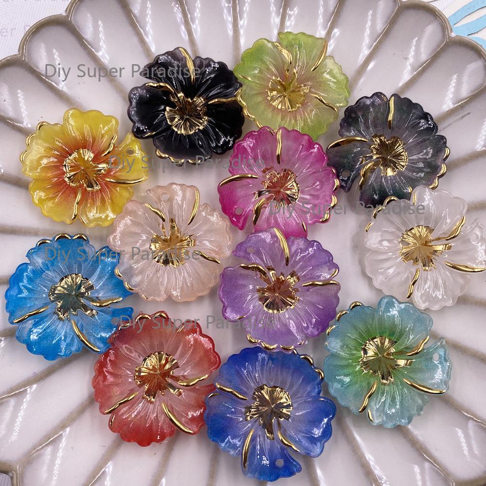 10PCS Mixed 24/31mm Resin Colorful Flower Christmas Decor 1 Hole Flat Back Rhinestone Figurines Art DIY Wedding Scrapbook Crafts