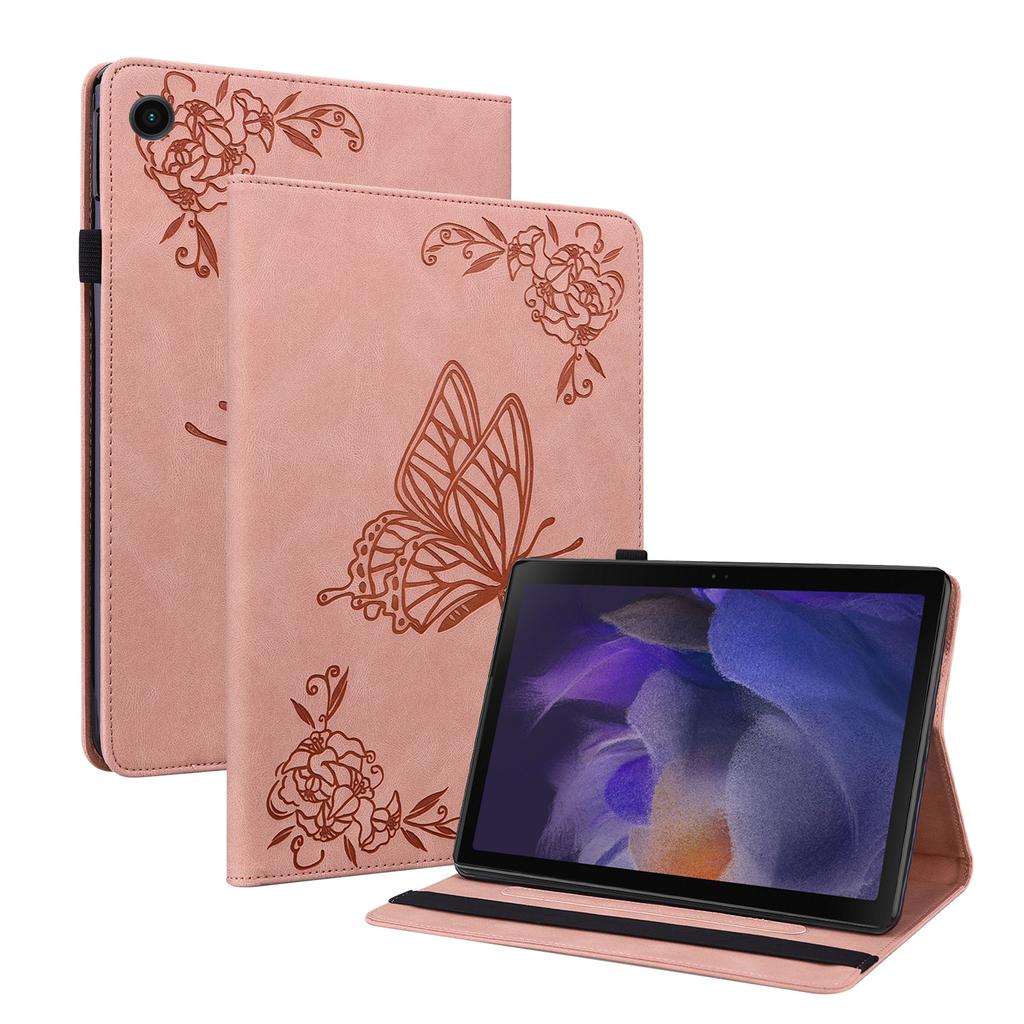 For Samsung Galaxy Tab A11+ Case Butterfly Flower Imprint PU Leather Tablet Cover with Card Slots