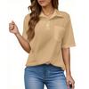 Women's Fashion Casual Button Pocket Shirt Short Sleeve Solid Color Lapel Top