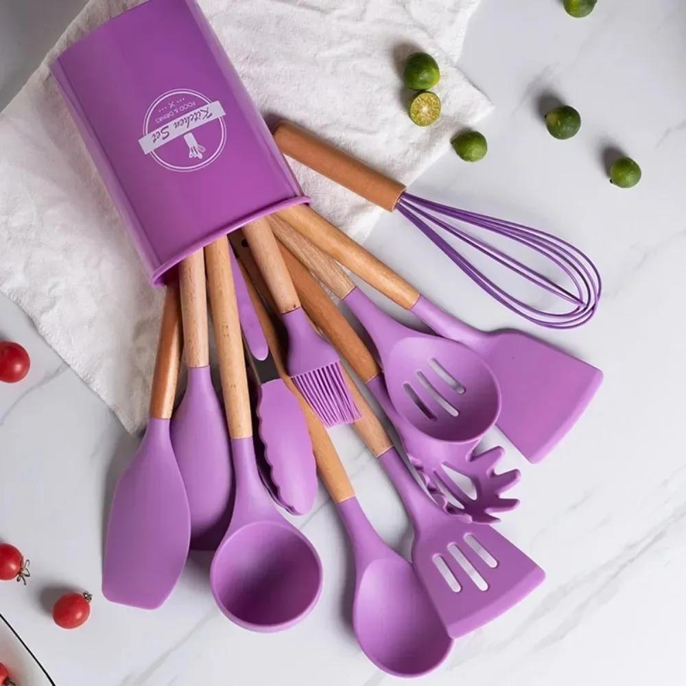Carote Cookware Set Wooden Handle Kitchenware Silicone Kitchenware Convenient Safe Silicone Material Durable Cooking Utensils
