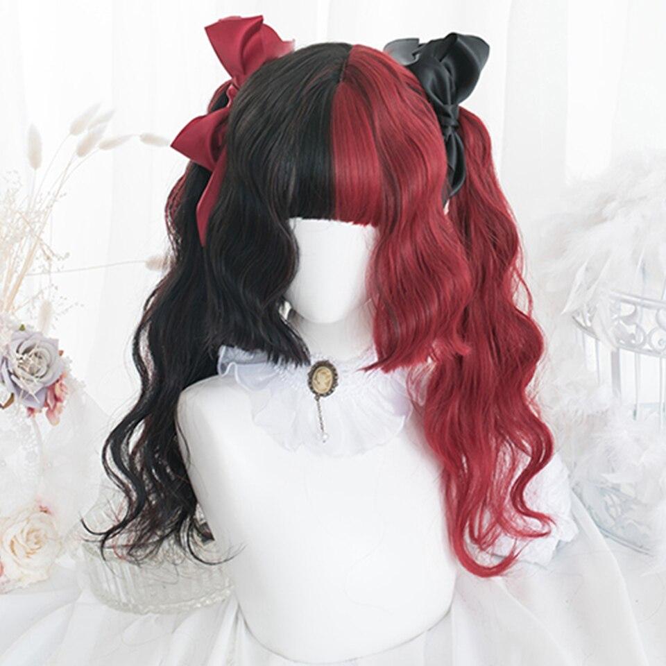 Halloween Long Curly Hair Lolita Wig Women's Synthetic Hair Heat-Resistant Fiber Red Blond Black Blue Pink Wig Cosplay LUPU