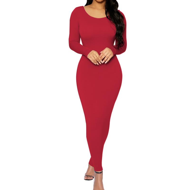 2022 Autumn/Winter Women's Solid Color Long-Sleeve Slim Dress