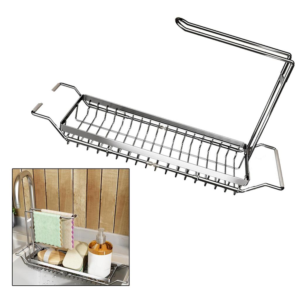 Telescopic Kitchen Sink Storage Rack Organzier Extendable Sponge Holder Caddy Tray with Dish