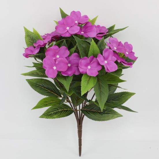 8 Bundles Artificial Impatiens Flowers for Outdoors UV Resistant Faux Impatiens Bushes Fake Silk Shrubs with Stake for Outside Front Porch Garden