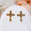 Ethnic Faith Cross Pendant Necklace & Earrings Set - Gold Plated Studs, Hip Hop Style Copper Jewelry
