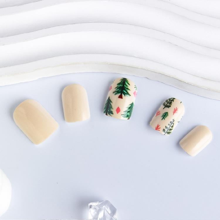 24Pieces Christmas Party Artificial Nail Green Red Tree Press On Nail ABS Material No Glues Needed Nail Art